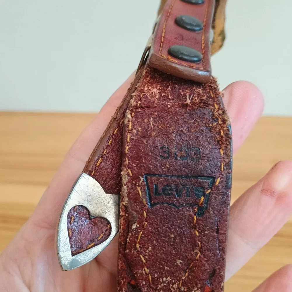 Vintage Levis Brown Braided Belt Womens Size 34 Brass Buckle Western